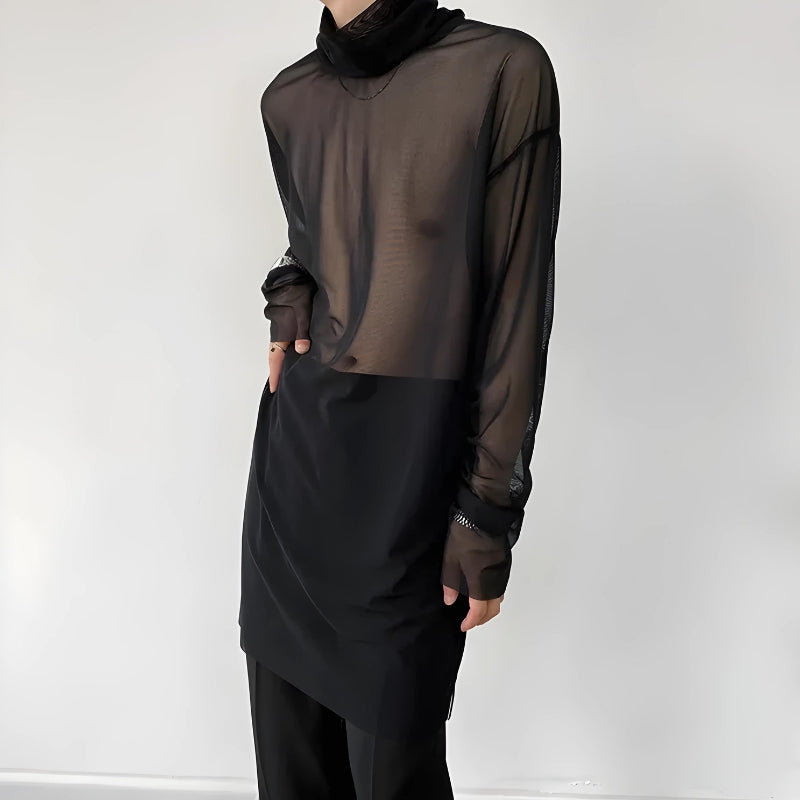 Sheer Mesh Turtle Neck Top