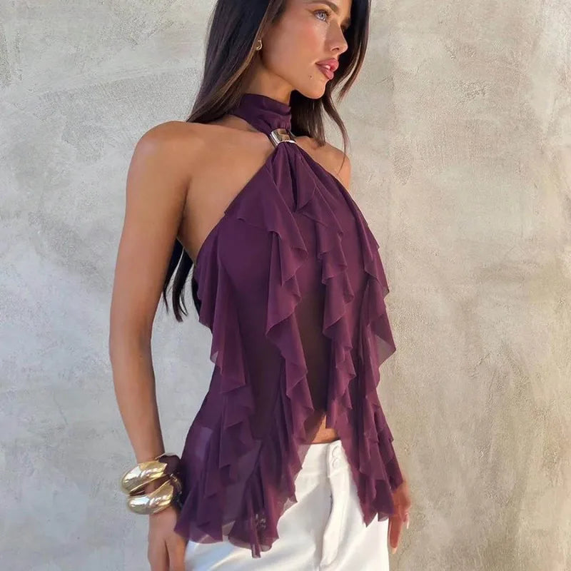 Sheer Ruffles Garments Shop Sheer Ruffle Halter Top - Litlookz Studio