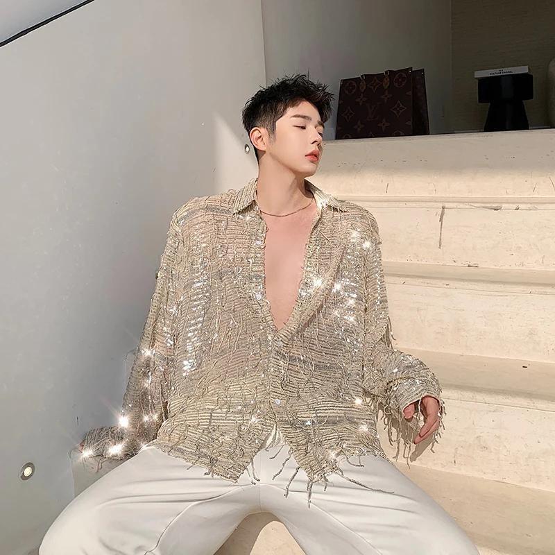 Shiny Sequin Sheer Shirt - Litlookz Studio