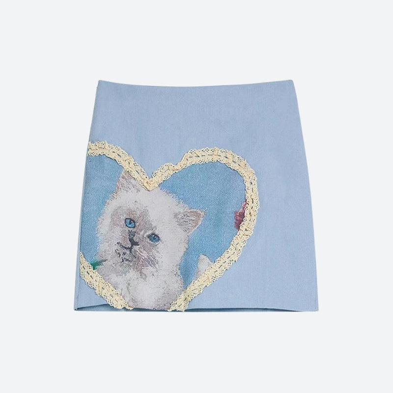 Soft Girl Cat Heart Mini Skirt