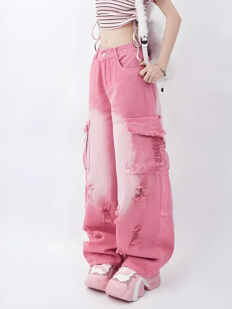 Soft Girl Distressed Cargo Jeans
