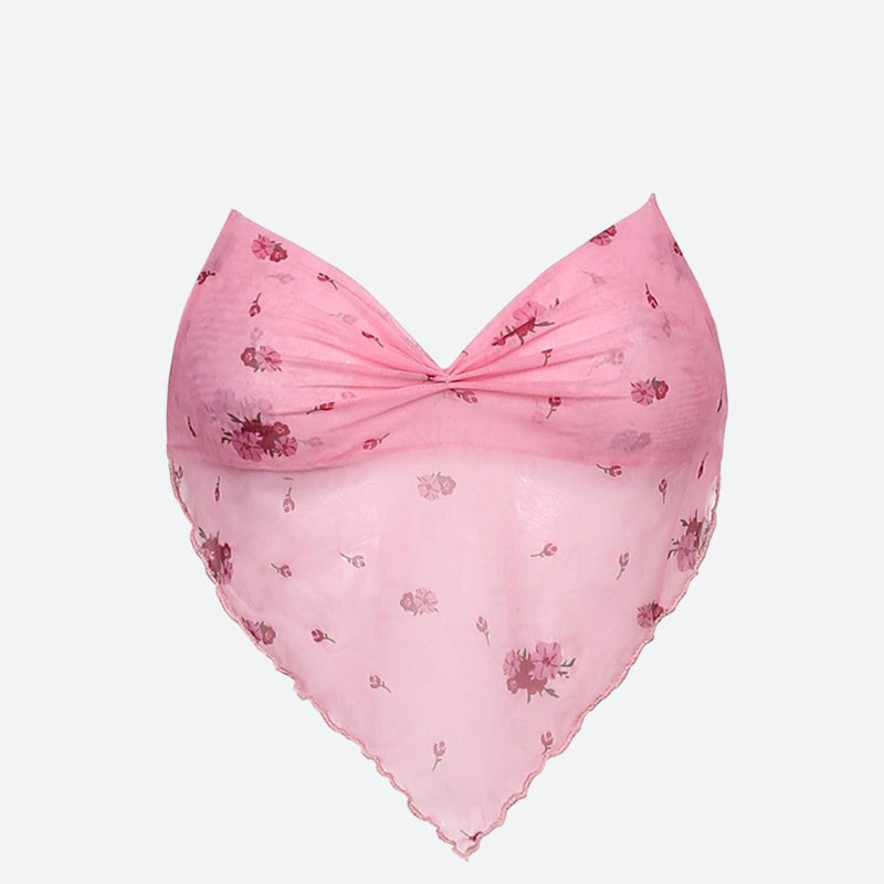 Soft Girl Floral Asymmetric Crop Top