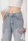 Soft Girl Fluffy Heart Butterfly Jeans