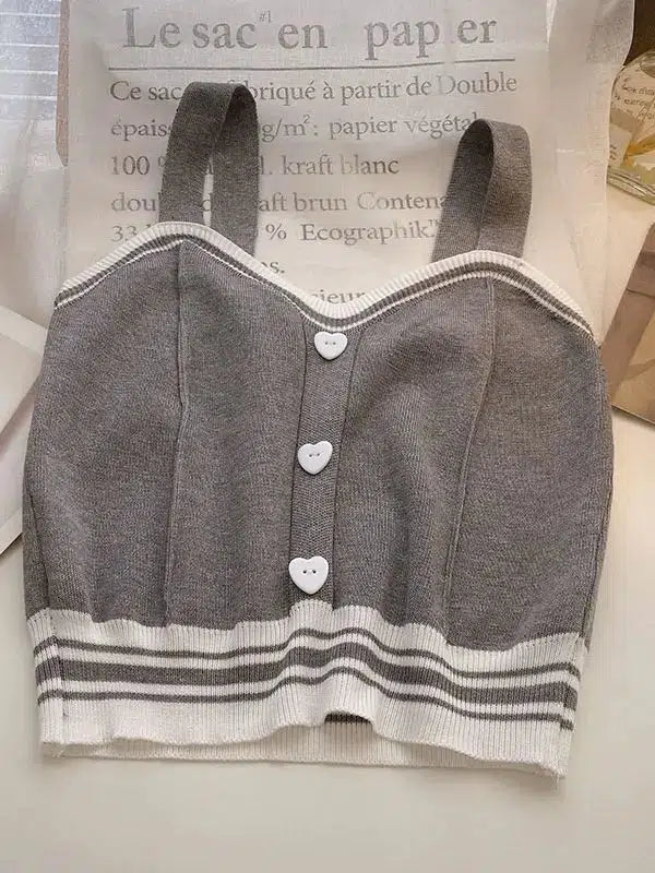 Soft Girl Heart Buttoned Knitted Crop Top