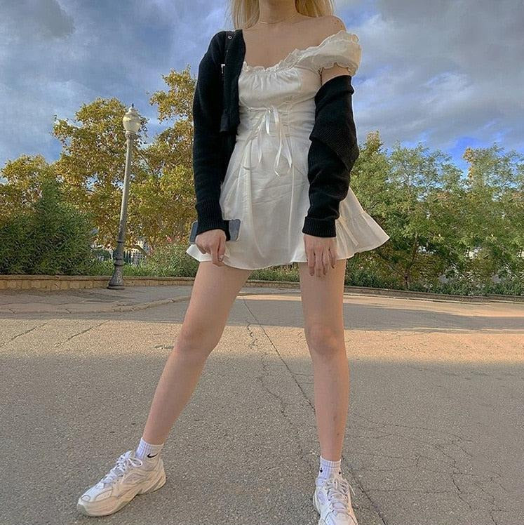 white lace up mini dress Soft Girl Lace Up Mini Dress
