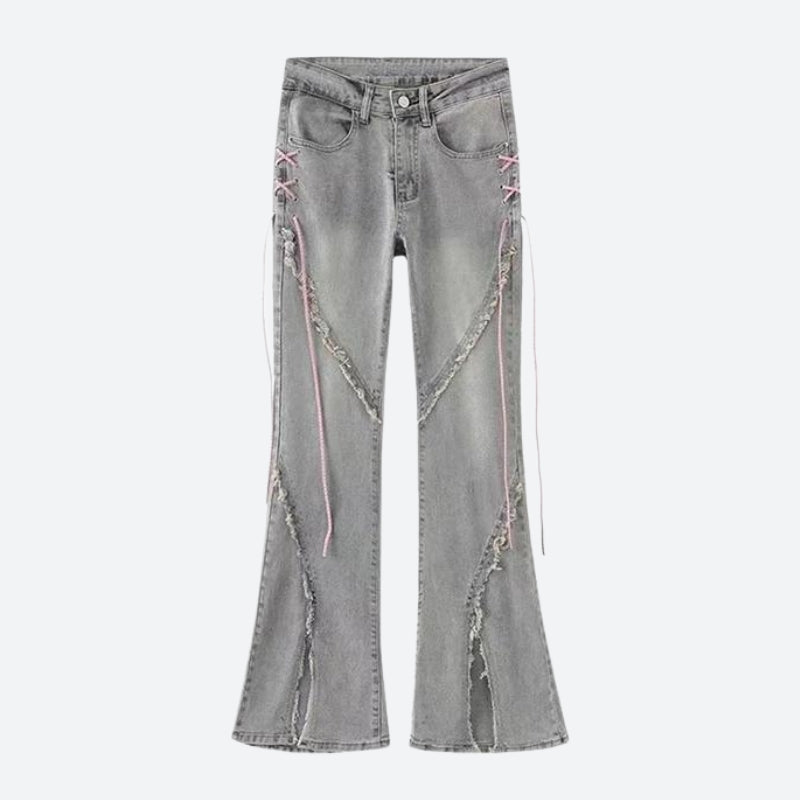 Soft Girl Lace Up Slit Flare Jeans - Litlookz Studio