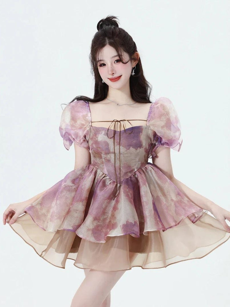 Soft Girl Puff Sleeve Layered Mini Dress - Litlookz Studio
