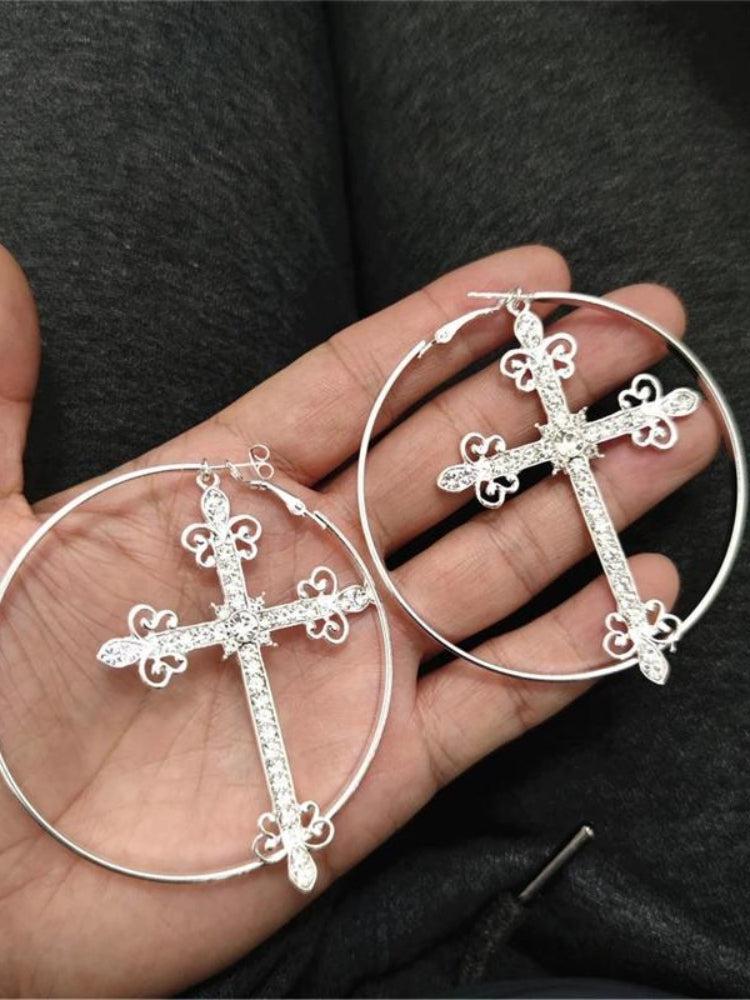 Sparkle Cross Hoop Earrings