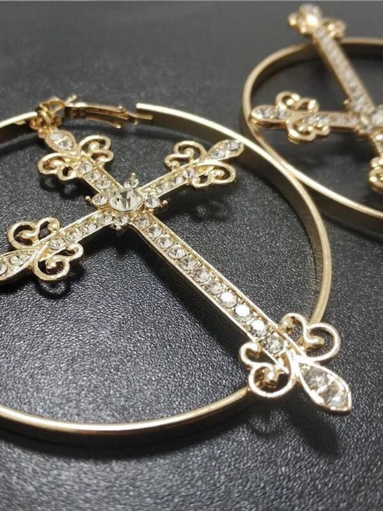 Sparkle Cross Hoop Earrings