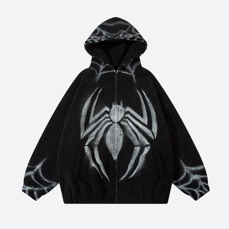 Spider Full Zip-Up Teddy Hoodie Jacket - Litlookz Studio