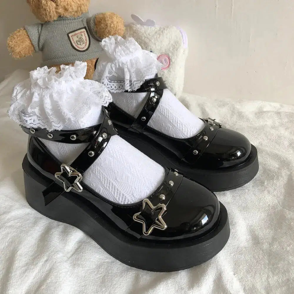 Star Buckled Platform Mary Jane Shoes