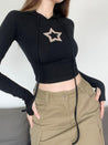 Star Embroidery Hooded Crop Top
