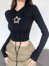 Star Embroidery Hooded Crop Top