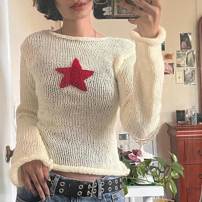 Star Embroidery Knitted Top