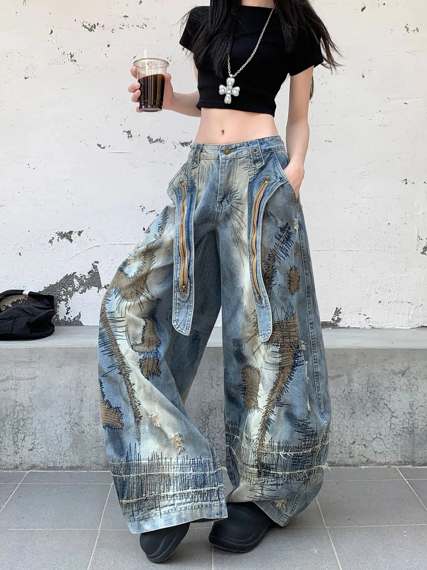 Stitch Baggy Jeans - Litlookz Studio