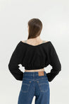 Strap Detailed Wide Neck Crop Sweatshirt