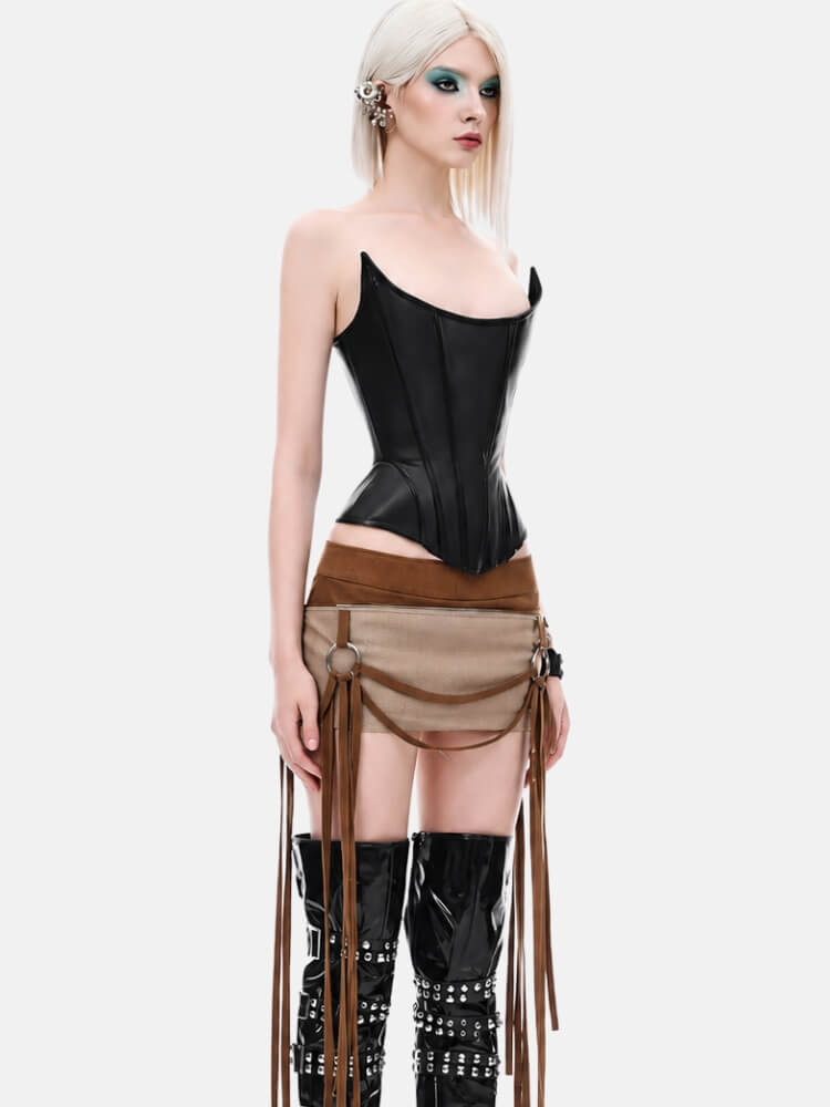 Strapless Faux Leather Corset Top
