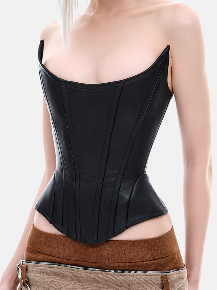 Strapless Faux Leather Corset Top