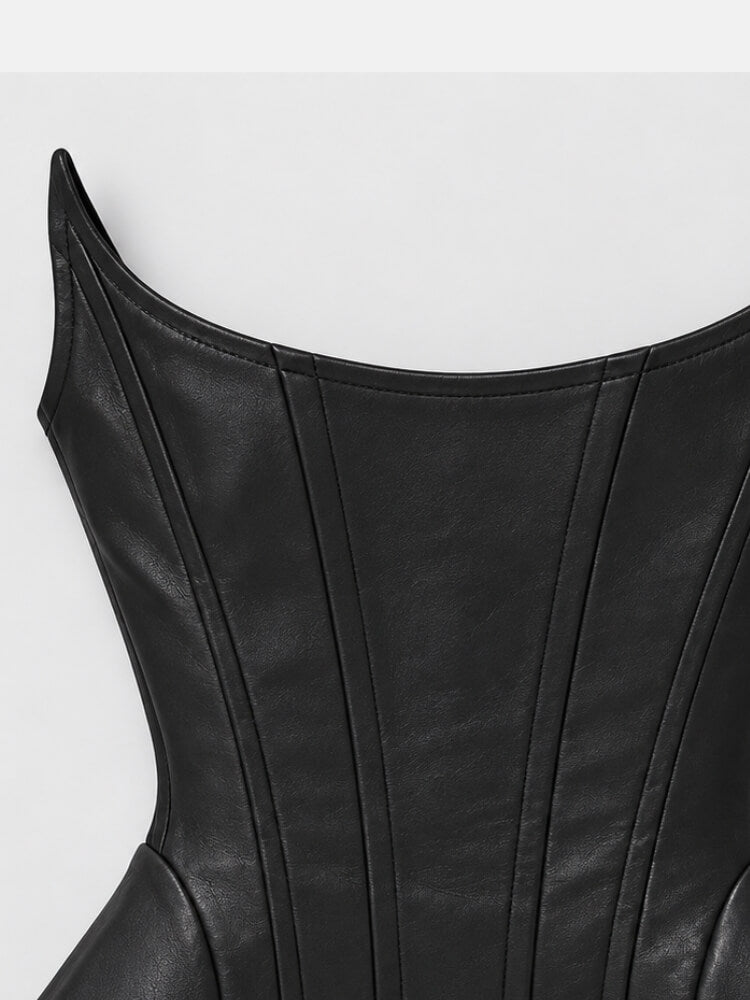 Strapless Faux Leather Corset Top