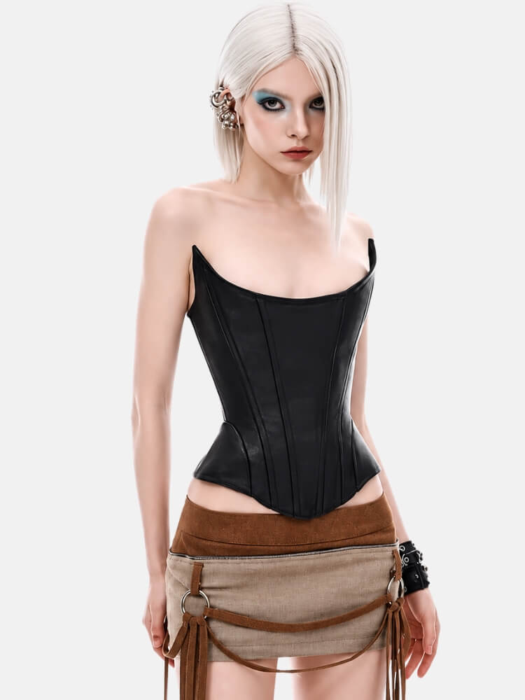 Strapless Faux Leather Corset Top