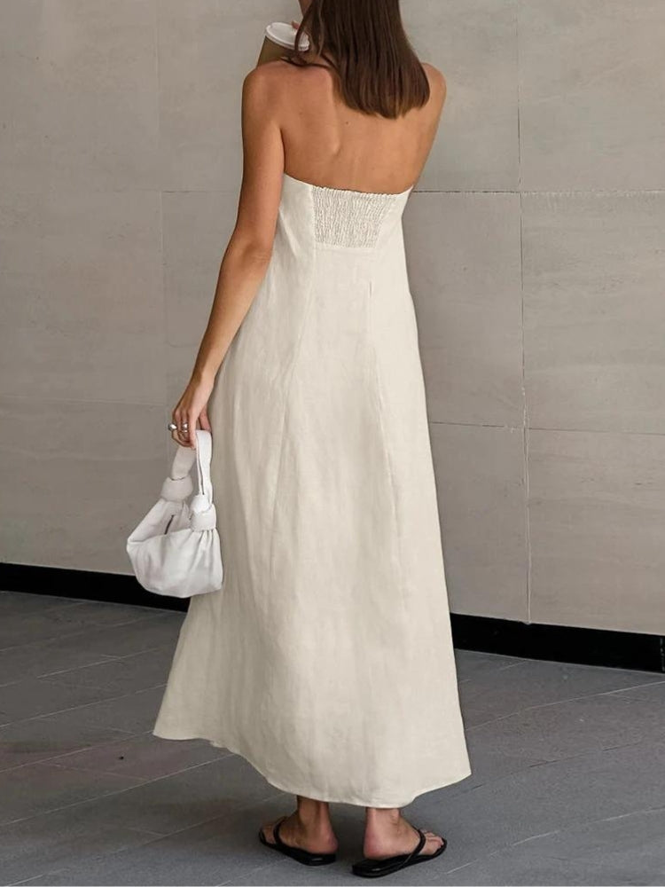 Strapless Linen Midi Dress - Litlookz Studio Strapless Linen Midi Dress - Litlookz Studio