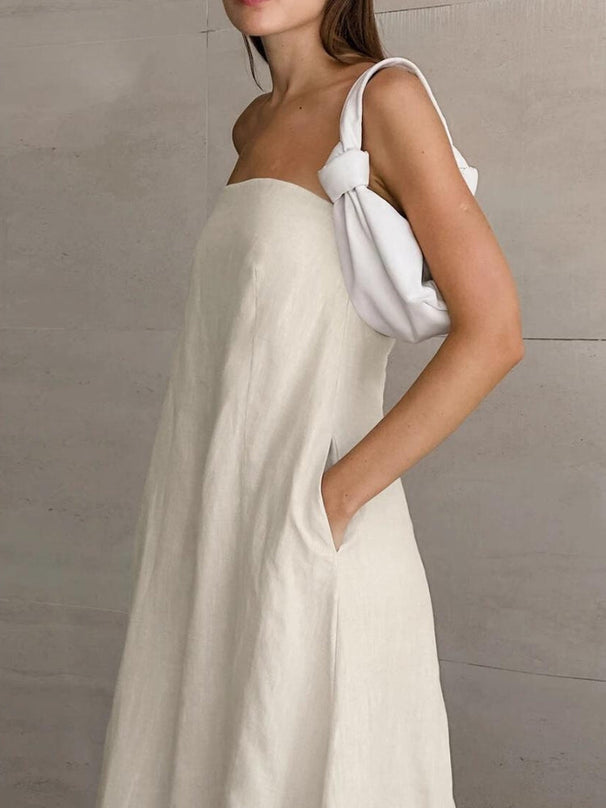 strapless linen midi dress