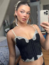 Striped Lace Trim Corset Top