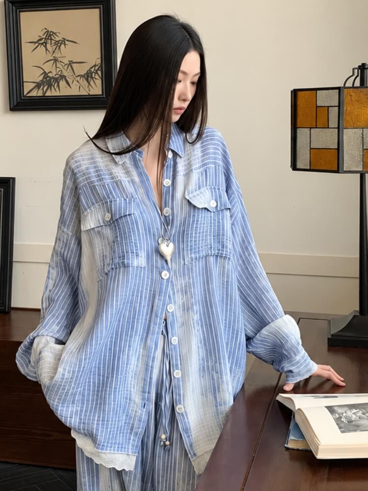 Striped Lace Trimmed Shirt