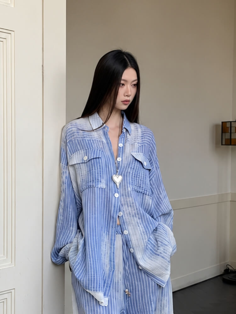 Striped Lace Trimmed Shirt