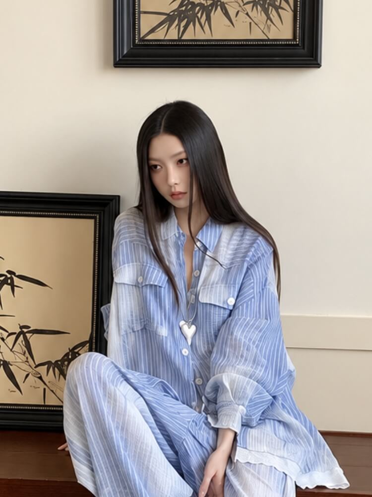 Striped Lace Trimmed Shirt