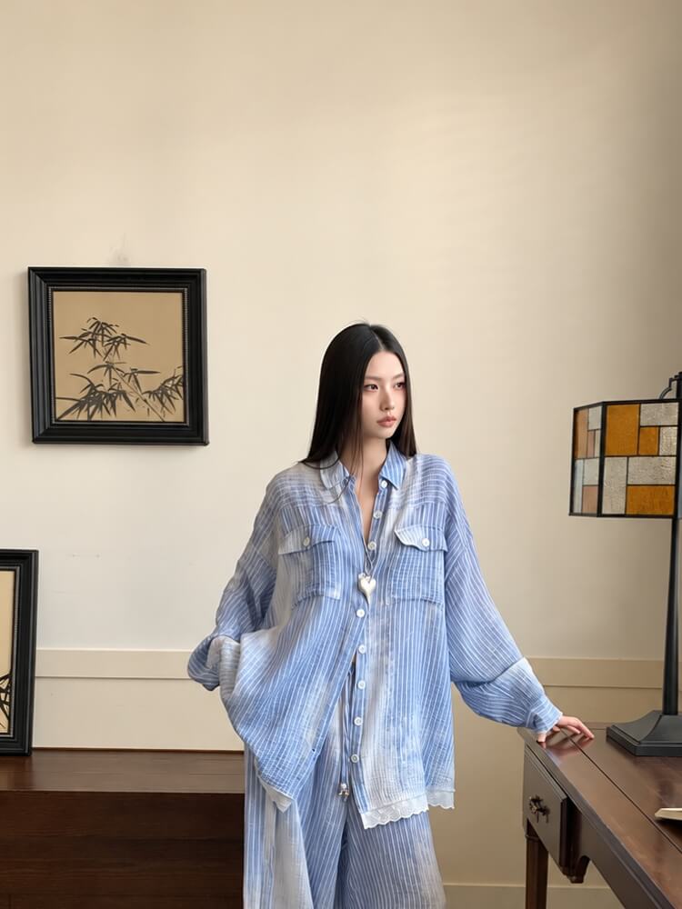 Striped Lace Trimmed Shirt