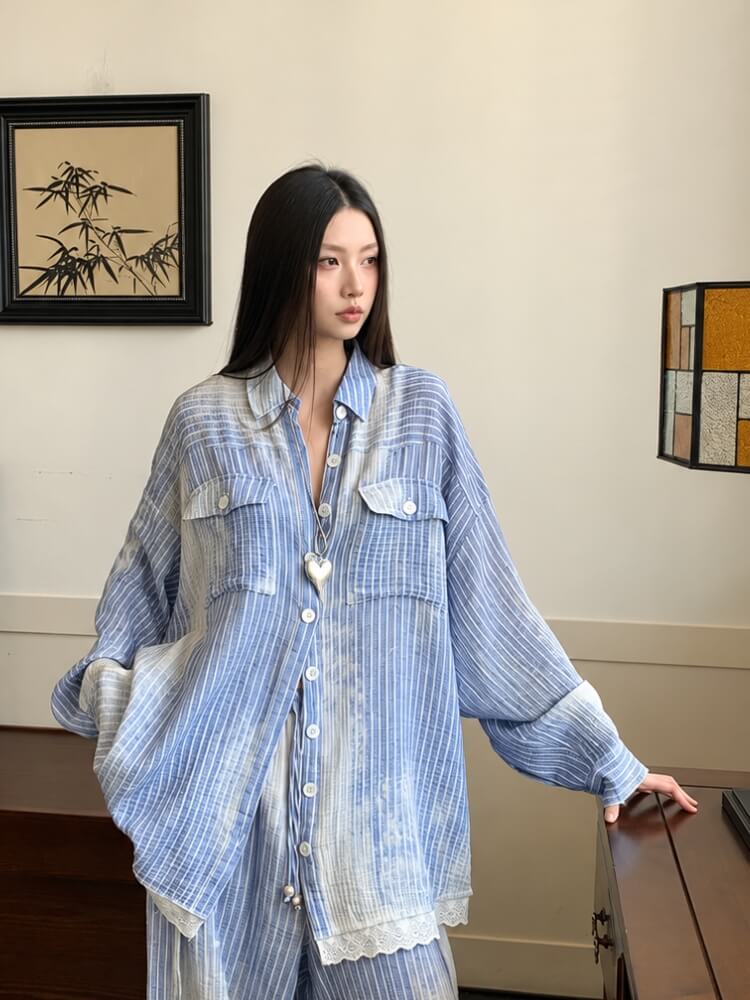 Striped Lace Trimmed Shirt