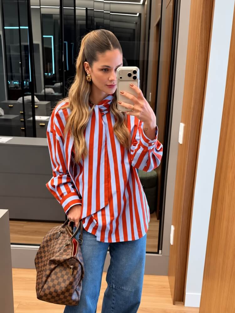 Striped Tie Neck Shirt