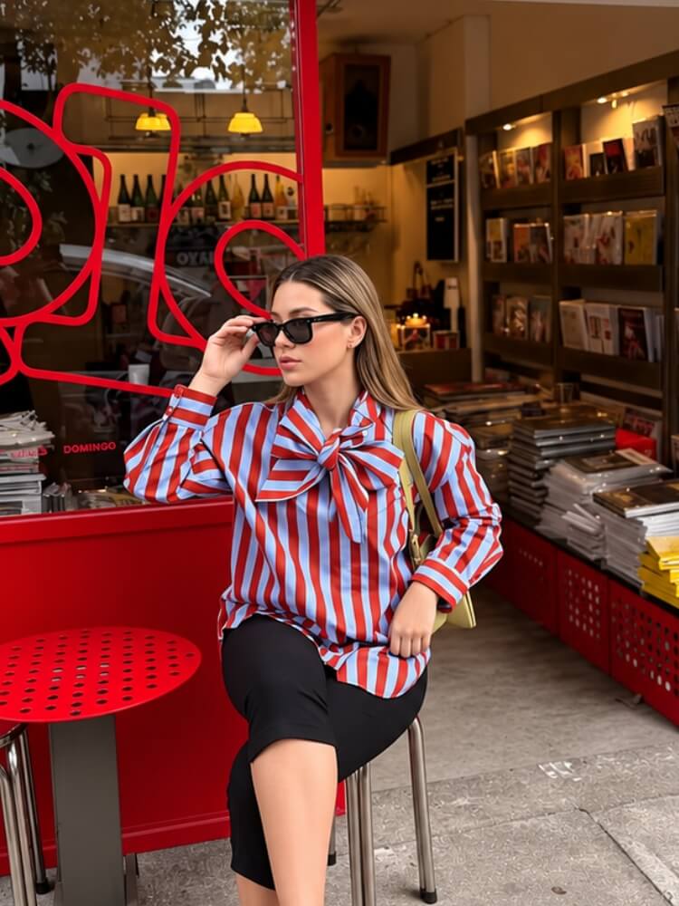 Striped Tie Neck Shirt