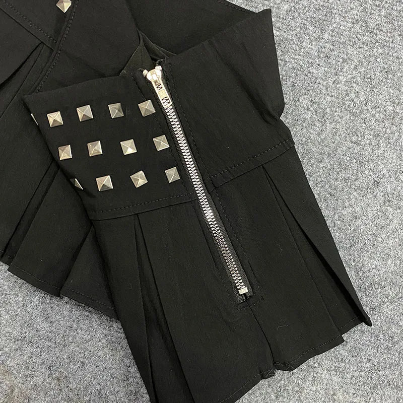 Studded Pleated Micro Skirt