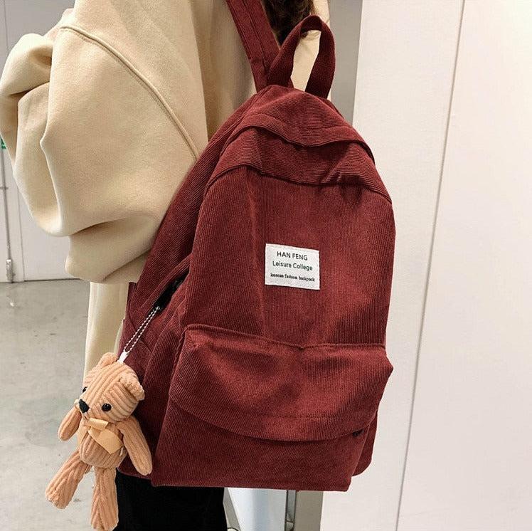 Teddy Bear Corduroy School Backpack