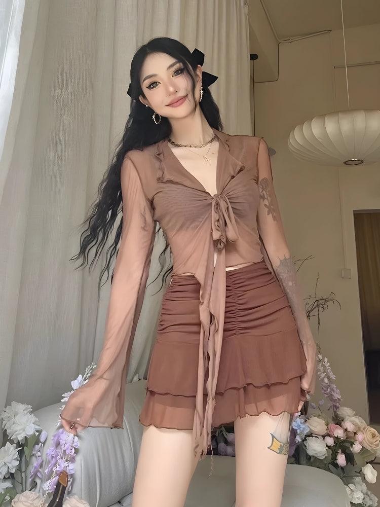 Tie Front Mesh Top