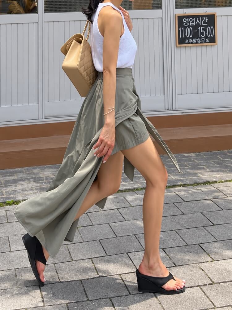 Tie Waist Midi Skirt