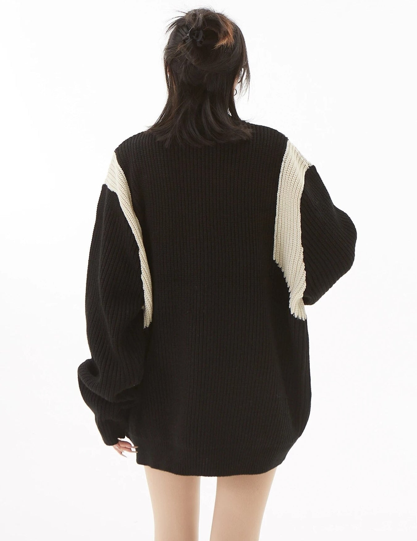 Oversized Striped Knitted Zip-Up Hoodie - Boho Retro | Minga