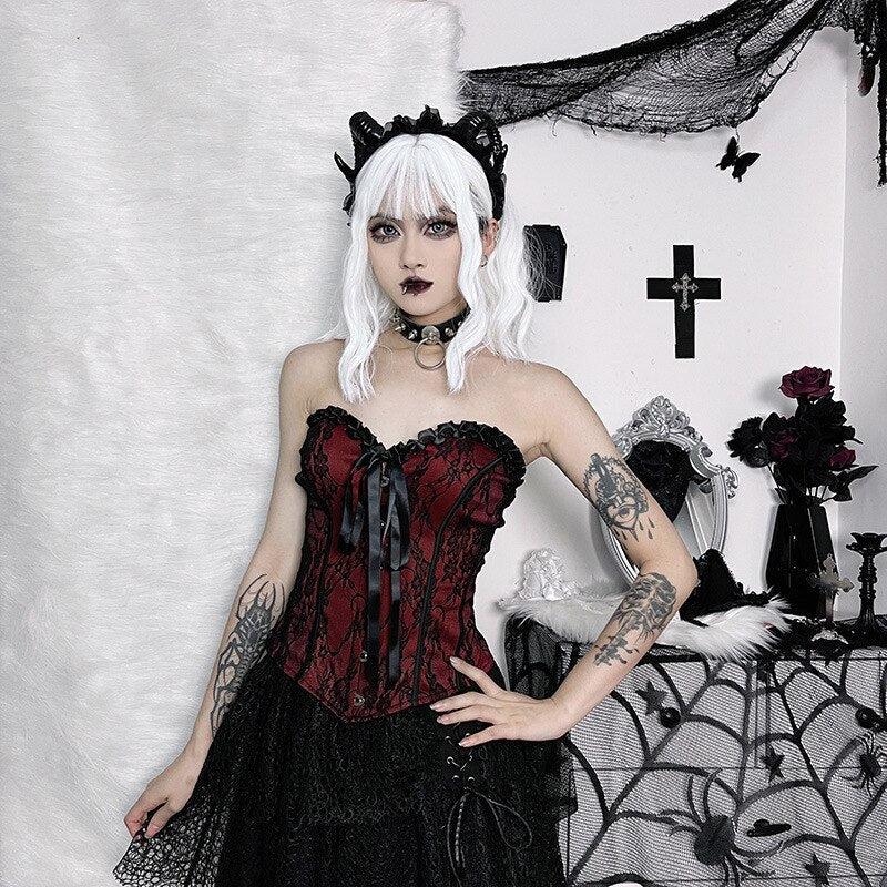 Victorian Goth Ribbon Detailed Corset Top - Litlookz Studio