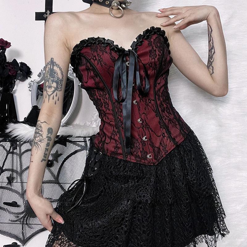 Victorian Goth Ribbon Detailed Corset Top - Litlookz Studio