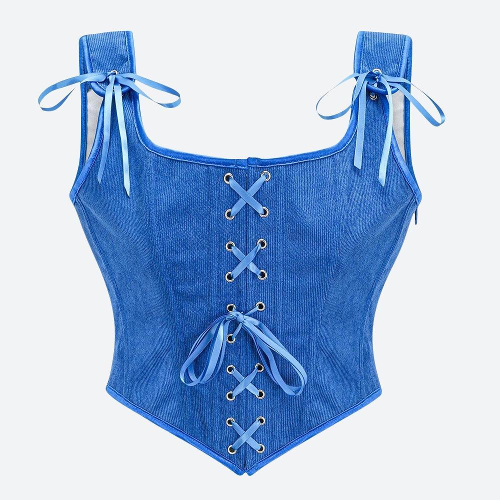 Vintage Corduroy Lace Up Corset Top