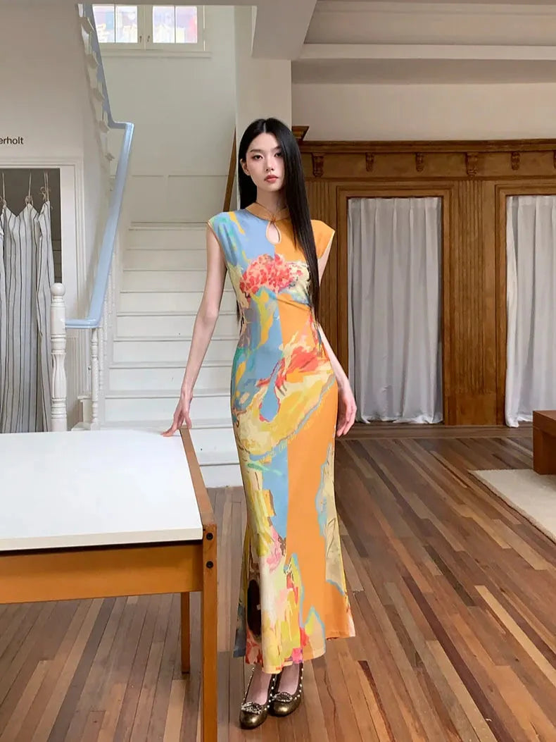 floral cut out maxi dress Cutout Frilly Maxi Dress