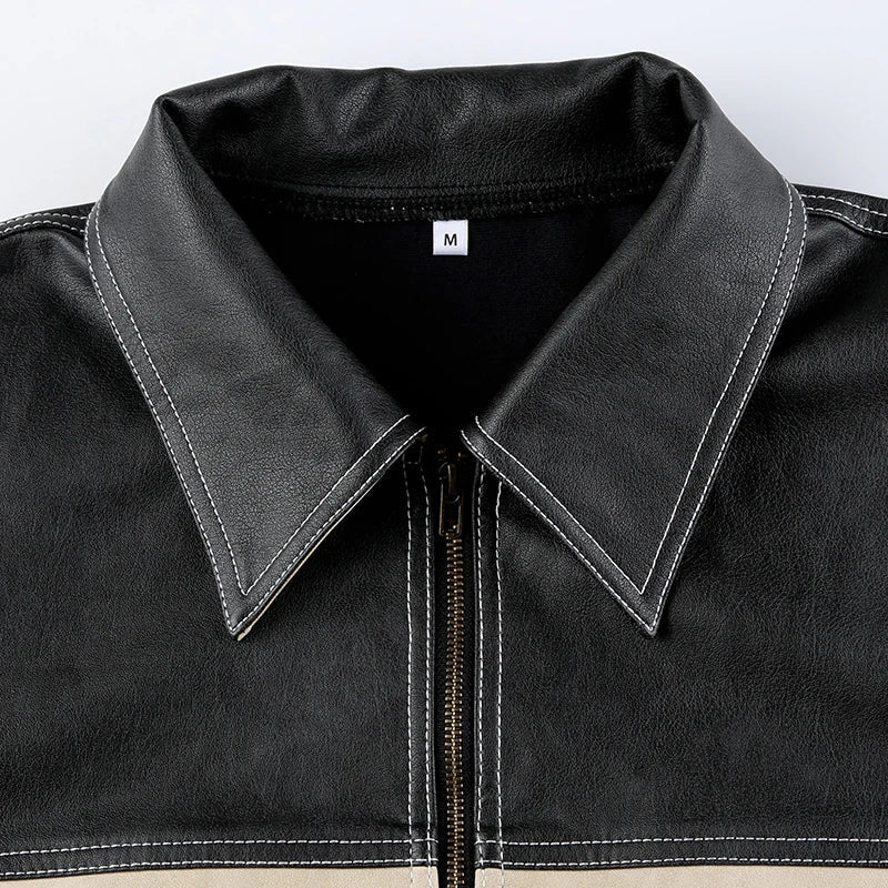 Vintage Grunge Biker Zip-Up Faux Leather Jacket