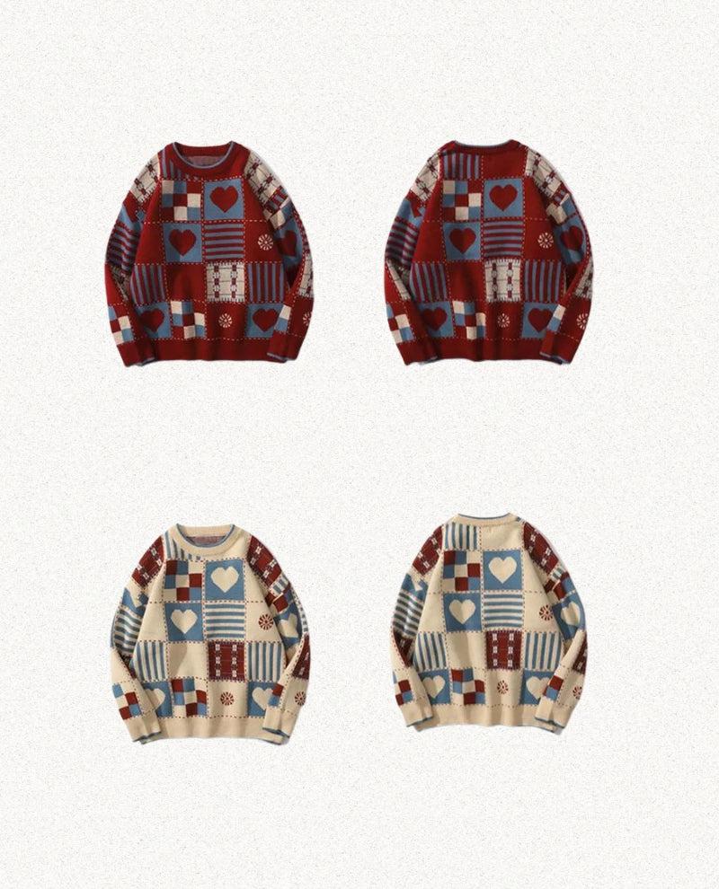 Vintage Heart Pattern Sweater