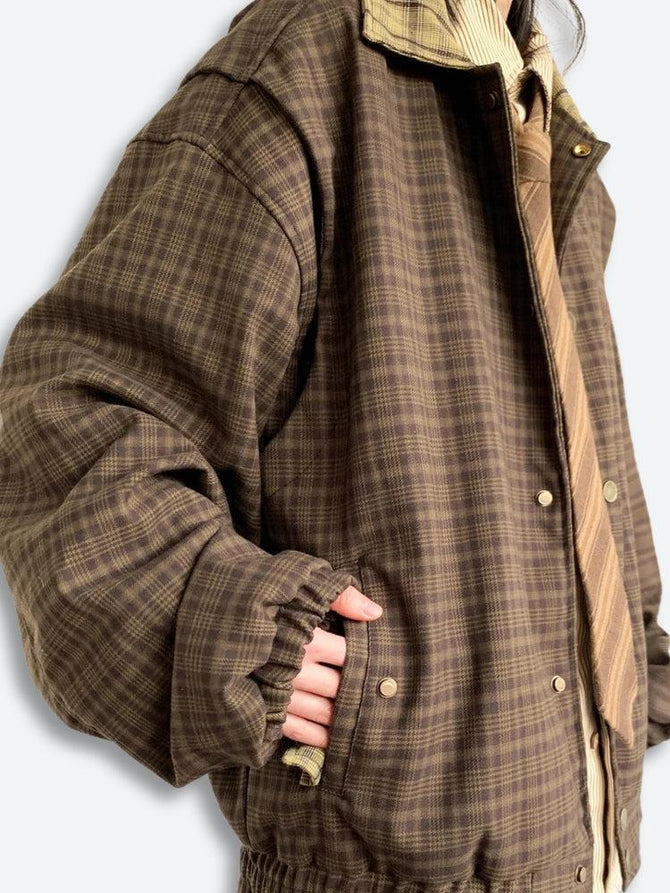 Slouchy Classic Style Design Retro Plaid Jackets