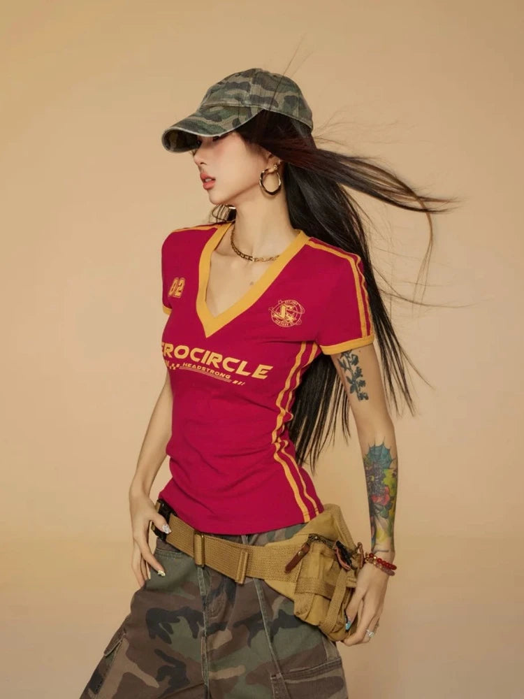 Vintage Striped V Neck Jersey Top - Litlookz Studio