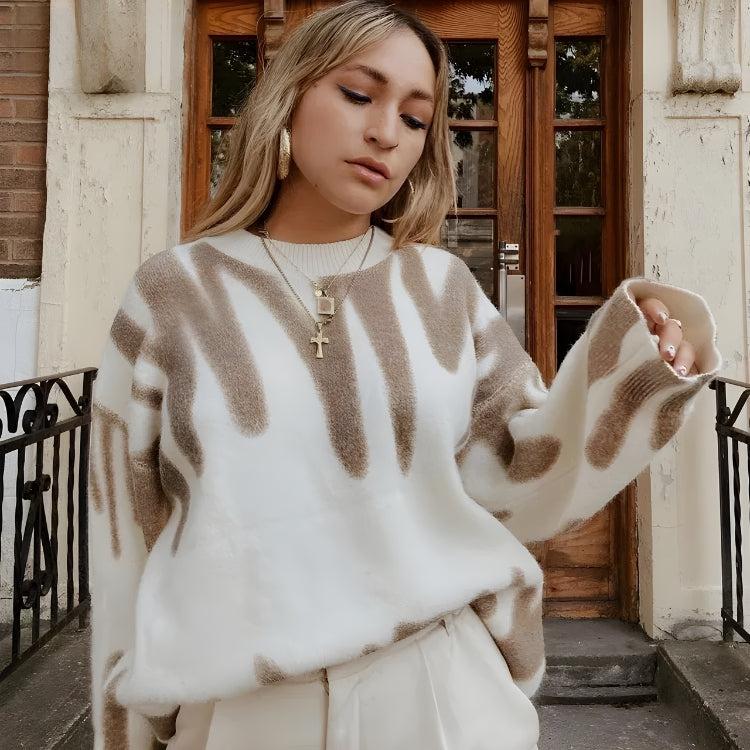 Wavy Line Design Knitted Sweater - Litlookz Studio