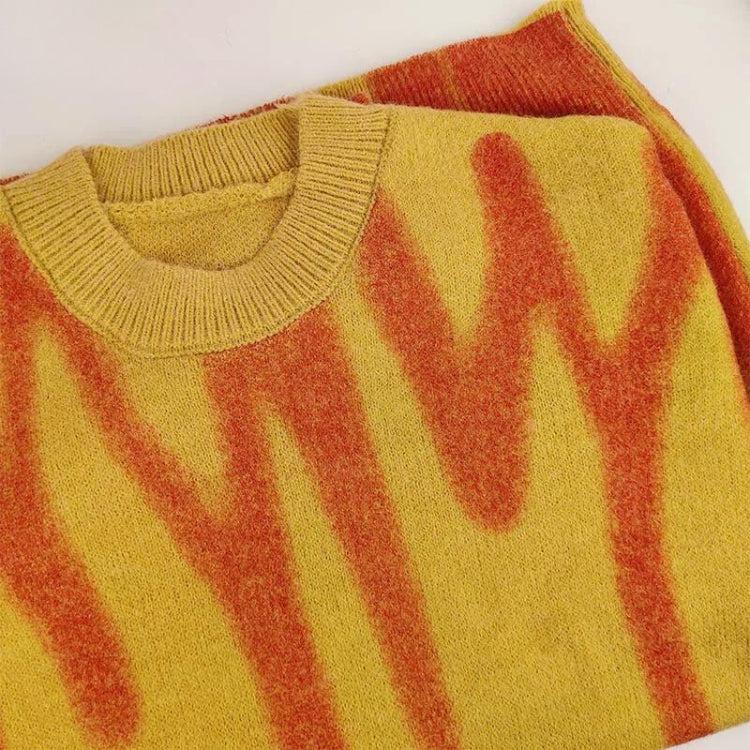 Wavy Line Design Knitted Sweater