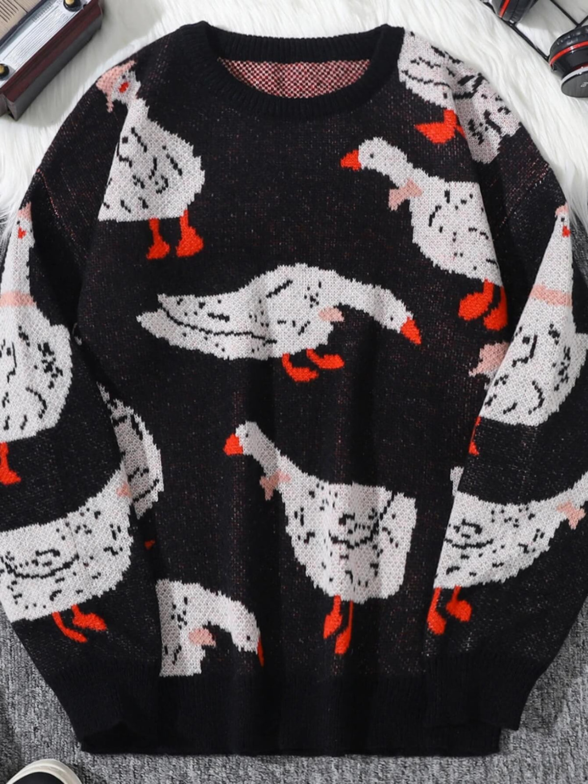 Weirdcore Goose Print Sweater